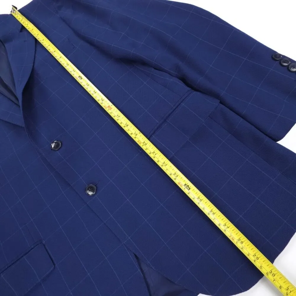 NEW Lubiam 100% Wool Blazer Sport Coat Navy Windowpane Old Money Quiet Luxury